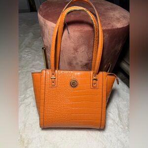 Orange Crocodile-Embossed Handbag